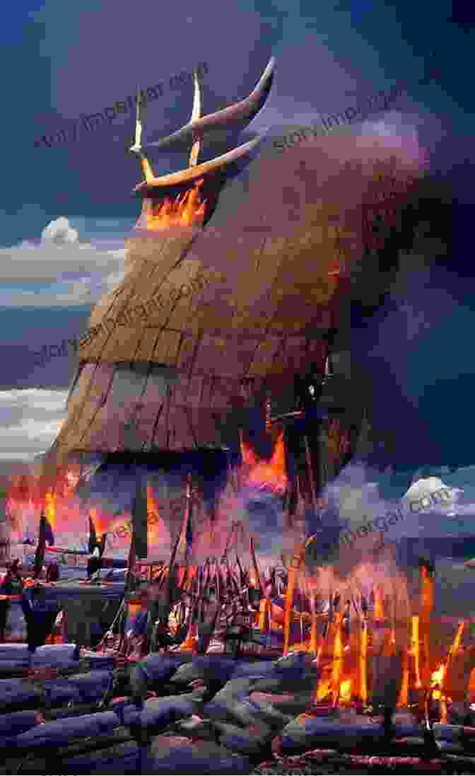 A Depiction Of A Viking Warrior Standing In Front Of A Burning Village, With A Cross Looming In The Background, Symbolizing The Transition From Odin To Christ. The Vikings: From Odin To Christ